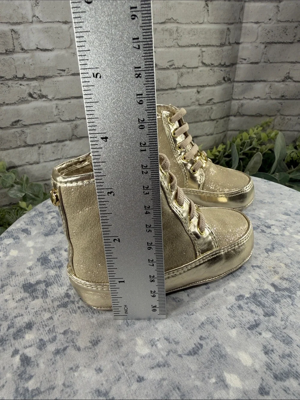 MICHAEL KORS (MK) “Baby Ana” Gold Metallic Fashion Zip High-Tops - Baby Girls 4